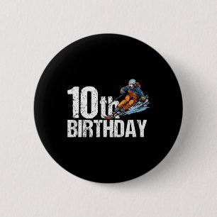 Badge Rond 5 Cm Skieur 10e anniversaire Ski garçon fille 10e anniv