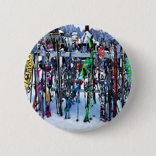 Badge Rond 5 Cm Skis and Poles