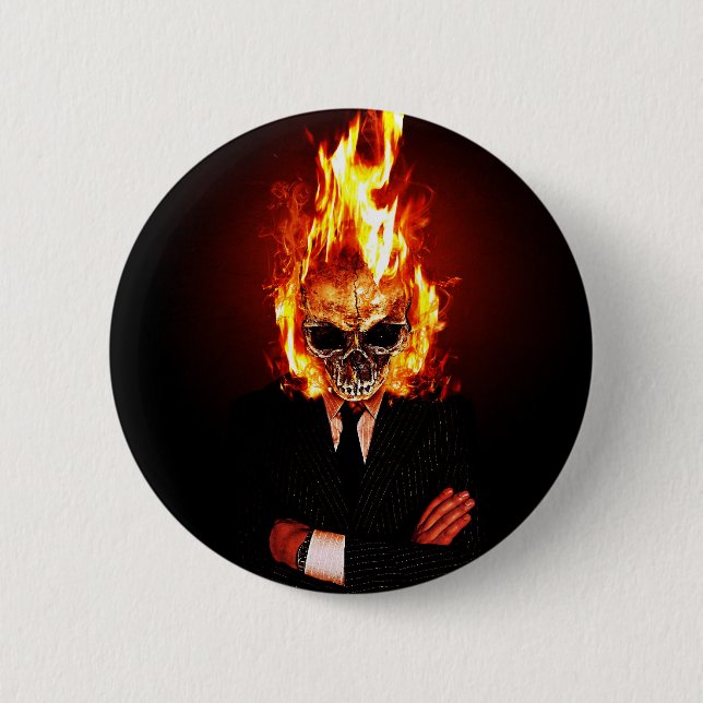 Badge Rond 5 Cm Skull on fire (Devant)