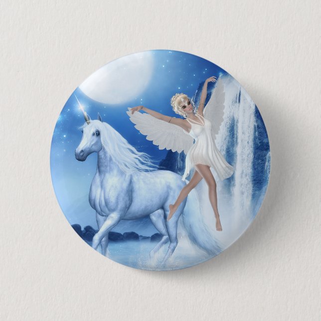 Badge Rond 5 Cm Sky Féerie Aspar et Unicorn (Devant)
