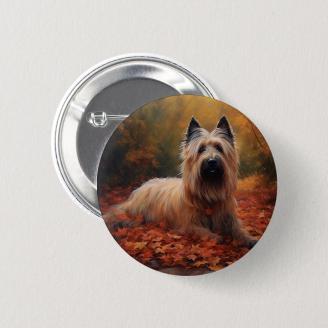 Badge Rond 5 Cm Skye Terrier à l'automne Feuilles automne Inspire (Devant & derrière)