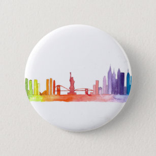 Badge Rond 5 Cm Skyline de la ville de NEW YORK NYC Coloré moderne