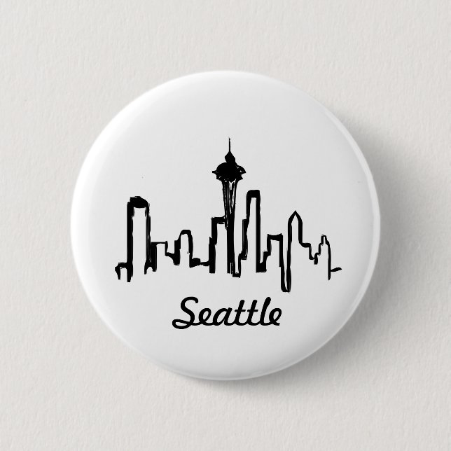 Badge Rond 5 Cm skyline de seattle à encre noire (Devant)