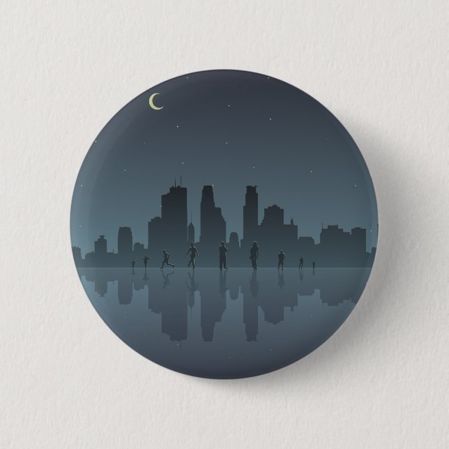 Badge Rond 5 Cm Skyline nocturne et silhouettes (Devant)