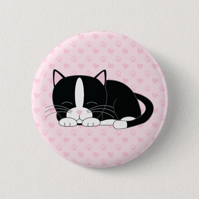 Badge Rond 5 Cm Sleepy Kitty {Tuxedo} (Devant)