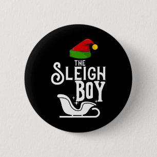 Badge Rond 5 Cm Sleigh Boy Fêtes de Noël Drôle Mat de famille