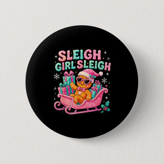 Badge Rond 5 Cm Sleigh Girl Cute Gingerbread Christmas Art  (Devant)