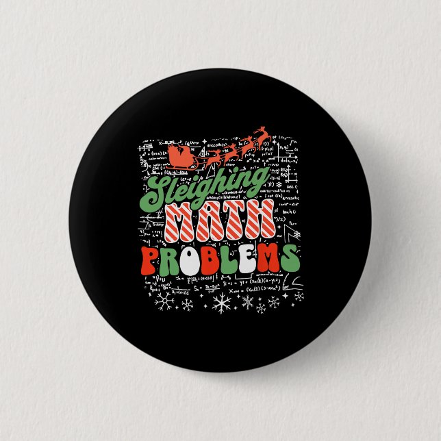 Badge Rond 5 Cm Sleighing Math Problem Math Enseignant Noël (Devant)