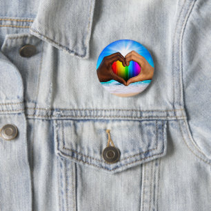 Badge Rond 5 Cm SlipperyJoe dégradé de cœur arc-en-ciel vibrant in