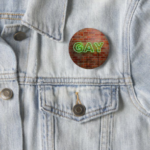 Badge Rond 5 Cm SlipperyJoe enseigne néon gay illuminée vif brilla