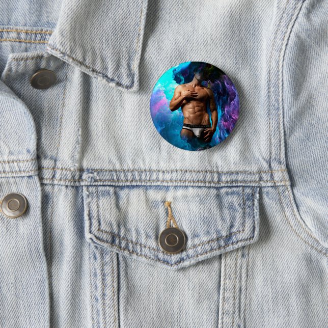 Badge Rond 5 Cm SlipperyJoe homme musclé sous-vêtements bulle dyna (En situation)