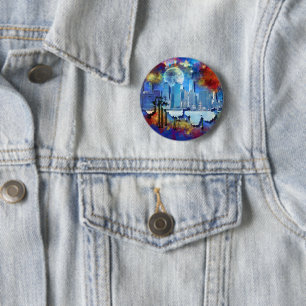 Badge Rond 5 Cm SlipperyJoe NYC graffiti lune entourée de tourbill