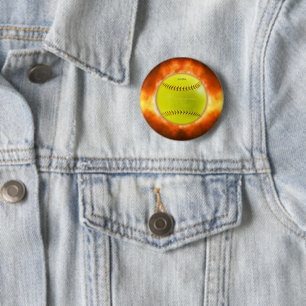 Badge Rond 5 Cm SlipperyJoe's softball en feu flammes boule de feu