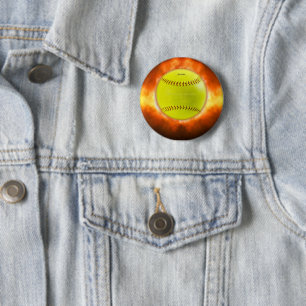 Badge Rond 5 Cm SlipperyJoe's softball en feu flammes boule de feu