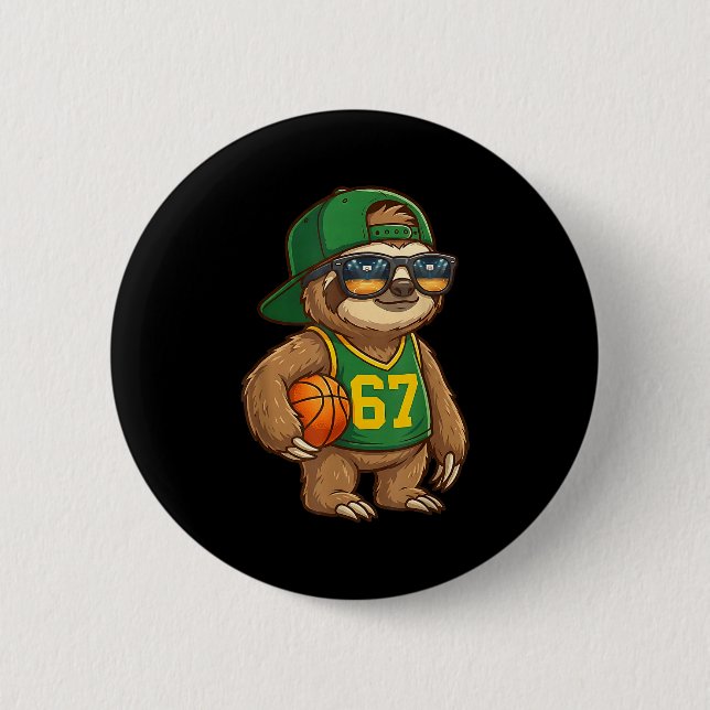 Badge Rond 5 Cm Sloth Basketball 67 Gen Alpha Slang Srts Men Boys  (Devant)