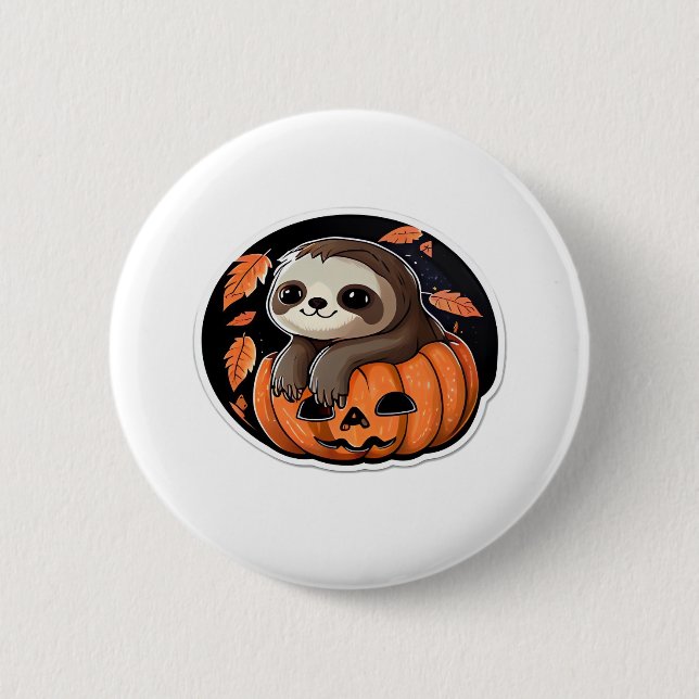 Badge Rond 5 Cm Sloth citrouille Halloween autocollant Surdimensio (Devant)