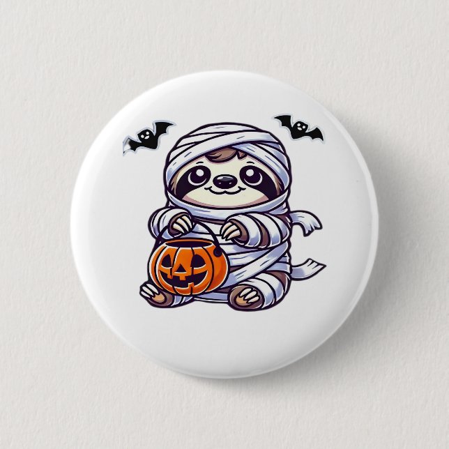 Badge Rond 5 Cm Sloth Halloween Mummy Kids Femmes Hommes Sloth Cla (Devant)