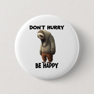 Badge Rond 5 Cm Sloth Ne Dépêche Pas D'Être Heureux