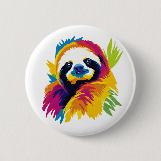 Badge Rond 5 Cm Sloth Portrait Illustration Watercolour Painting