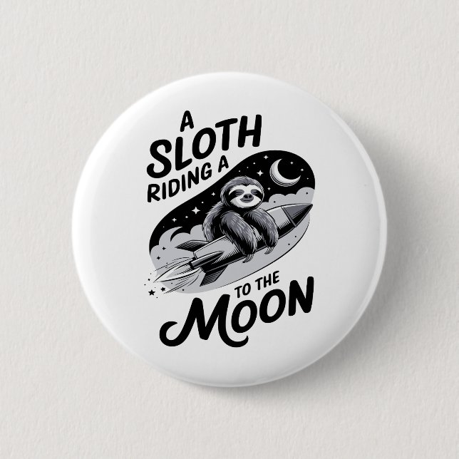 Badge Rond 5 Cm Sloth Riding a Rocket to the Moon (Devant)