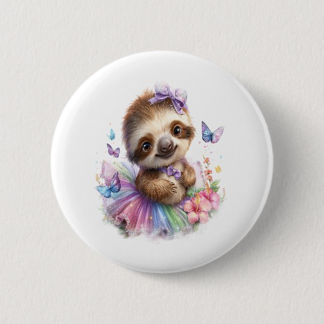 Badge Rond 5 Cm Sloth Shirt Safari Rainbow Summer (Devant)