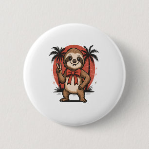 Badge Rond 5 Cm Sloth Summer Beach Rocking