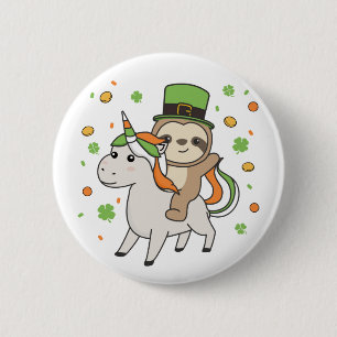 Badge Rond 5 Cm Sloth With Unicorn St. Patrick's Day Irlande Butto