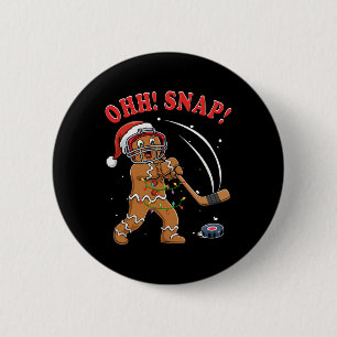 Badge Rond 5 Cm Snap Noël Santa Pain d'épice jouant au hockey Pl