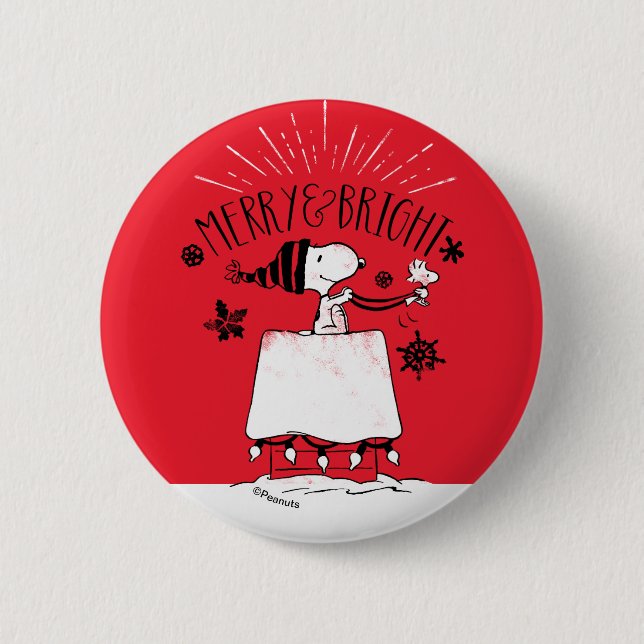 Badge Rond 5 Cm Snoopy et Woodstock - Joyeux et lumineux (Devant)