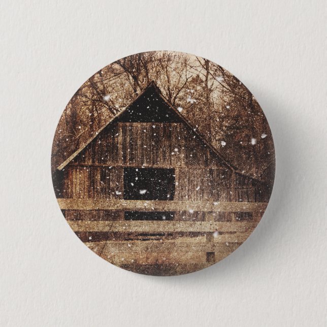 Badge Rond 5 Cm Snow Country rural Old Barn (Devant)