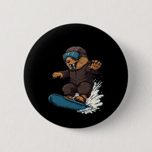 Badge Rond 5 Cm Snowboard Animaux - Castor Sur Snowboard Snowbo