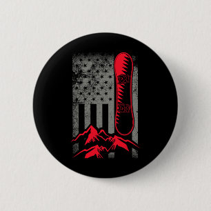 Badge Rond 5 Cm Snowboard Mounts American Flag Winter Sport Top