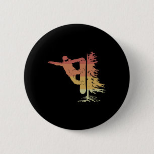 Badge Rond 5 Cm Snowboard Snowboard Avec Arbre Hors Piste