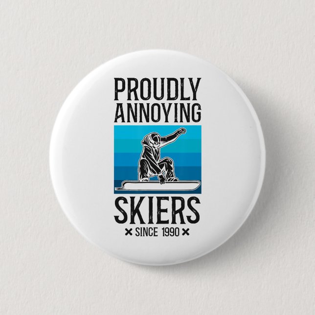 Badge Rond 5 Cm Snowboard Snowboard Ski Rétro (Devant)