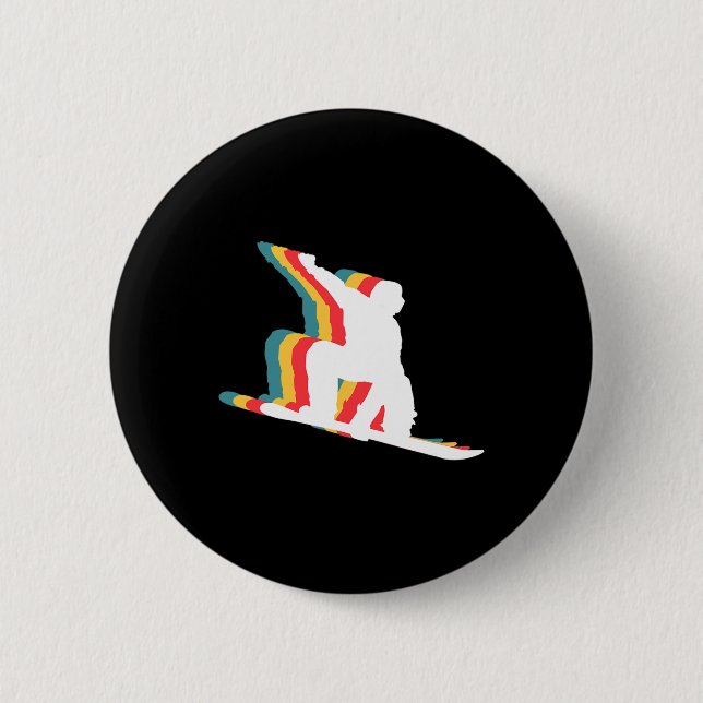 Badge Rond 5 Cm Snowboard Snowboard Snowboard Retro (Devant)