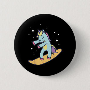 Badge Rond 5 Cm Snowboard Unicorn Snowboard Sports d'hiver Ski