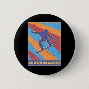 Badge Rond 5 Cm Snowboard Vintage Retro Couleurs Patinage Ski Snow