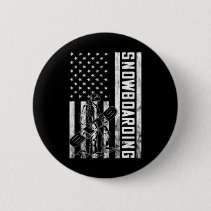 Badge Rond 5 Cm Snowboard Vintage Snowboardeur Etats-Unis Drapeau 