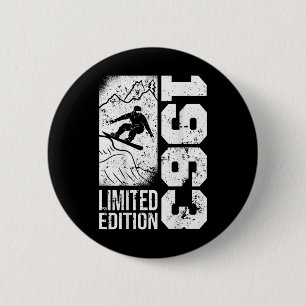 Badge Rond 5 Cm Snowboarder Vintage 1963 Anniversaire Snowboard Sn