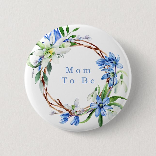 Badge Rond 5 Cm Snowdrops et Scilla Spring Floral Boy Baby shower (Devant)