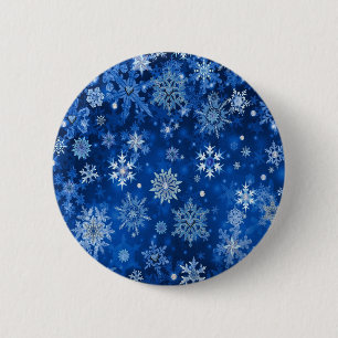 Badge Rond 5 Cm Snowflakes de Noël Bleu et argent