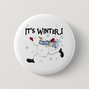 Badge Rond 5 Cm Snowman C'est l'hiver