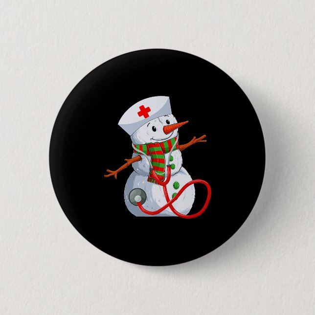Badge Rond 5 Cm Snowman Nurse Christmas Stethoscope Nursing Scrub  (Devant)