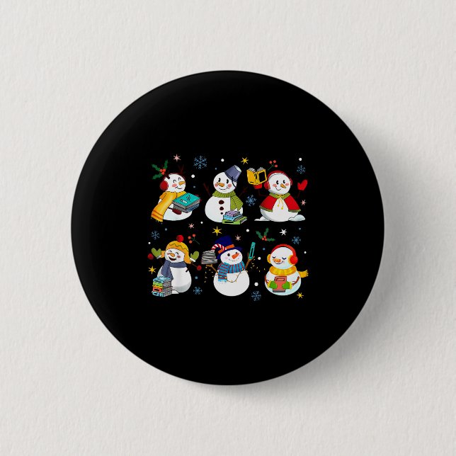 Badge Rond 5 Cm Snowman Reading Books Teacher Christmas Librarian  (Devant)