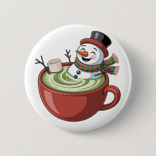 Badge Rond 5 Cm Snowman sur Matcha Bathub Noël drôle