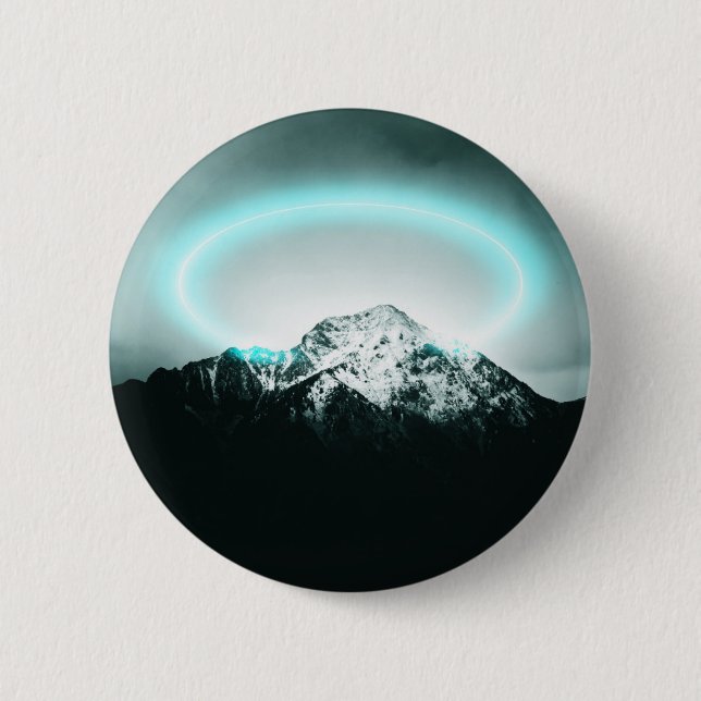 Badge Rond 5 Cm Snowy mountain mysterious blue neon light (Devant)