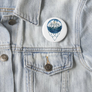 Badge Rond 5 Cm Snowy Mountain Pine Tree Nature Adventure Extérieu