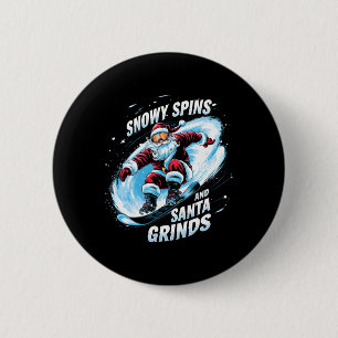 Badge Rond 5 Cm Snowy Spins Père Noël Grinds Snowboard Noël Sno