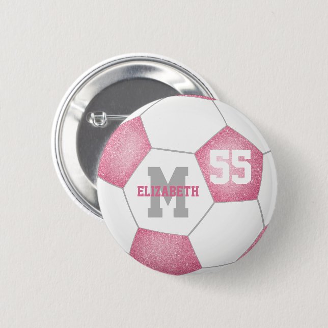 Badge Rond 5 Cm soccer rose blanc gris girly personnalisé (Devant & derrière)
