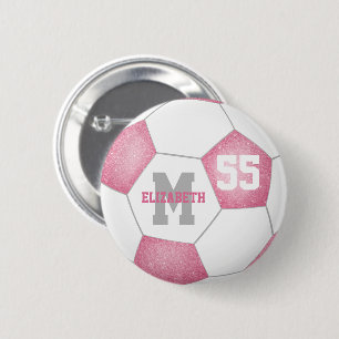 Badge Rond 5 Cm soccer rose blanc gris girly personnalisé